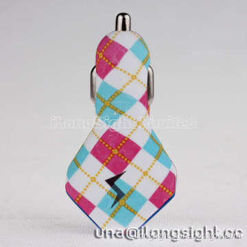 flower printed design dual-USB car charger for iphone/ipad/samsung/etc